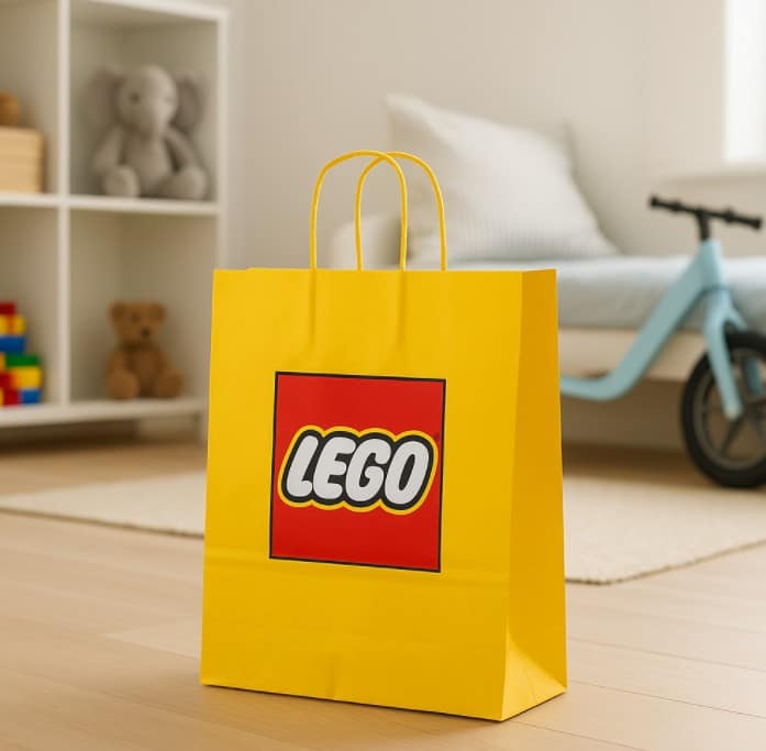 Żółta torba lego - w pokoiku dziecięcym