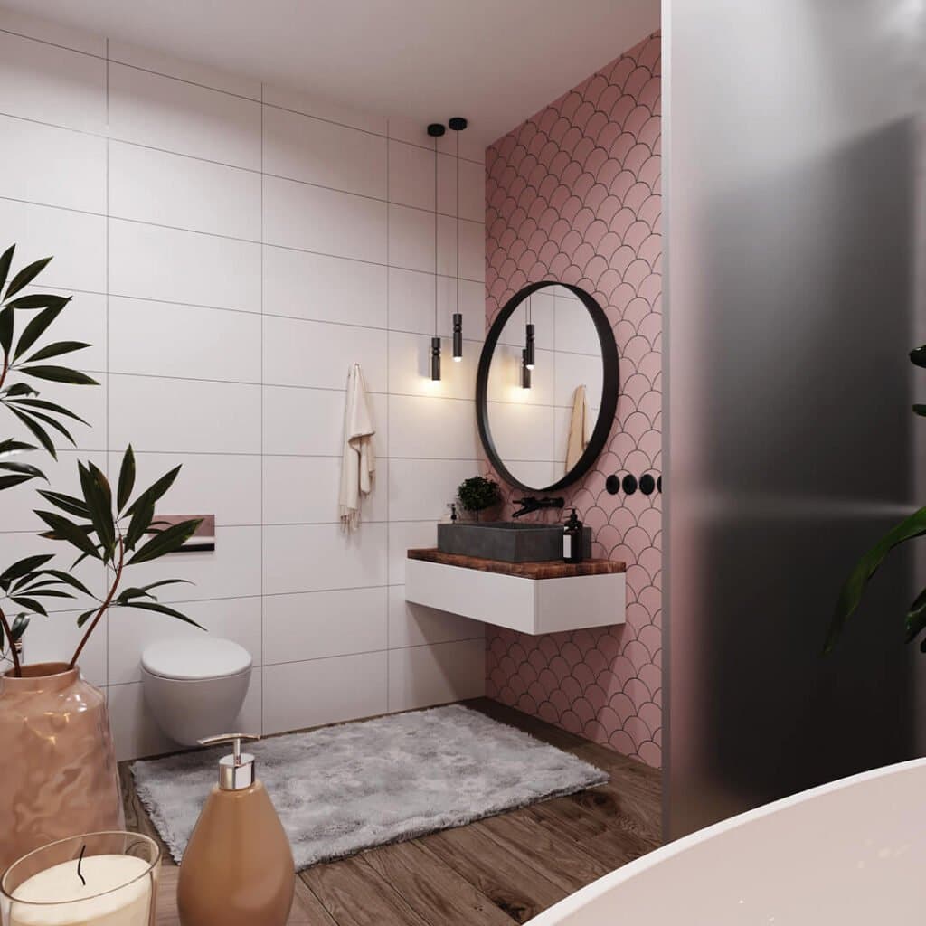 różowe kafelki w łaziece